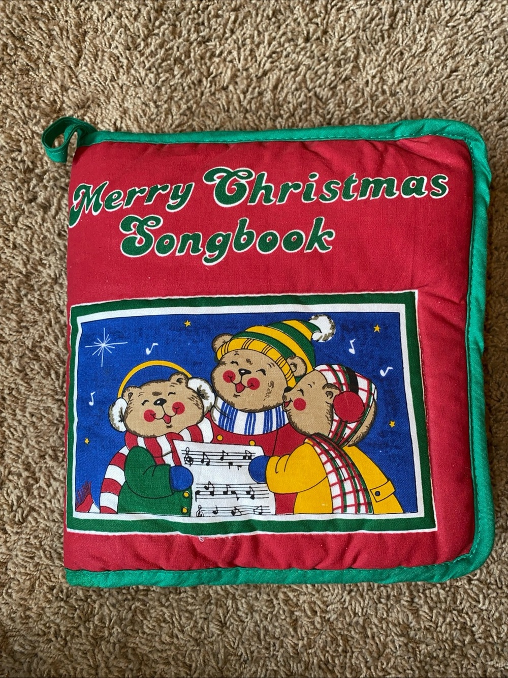 Vintage Merry Christmas Songbook Soft Fabric Book Teddy Bears Holiday